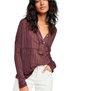 Free People We the Free In the Mix Ribbed Henley Large Buttons Comfy Casual S